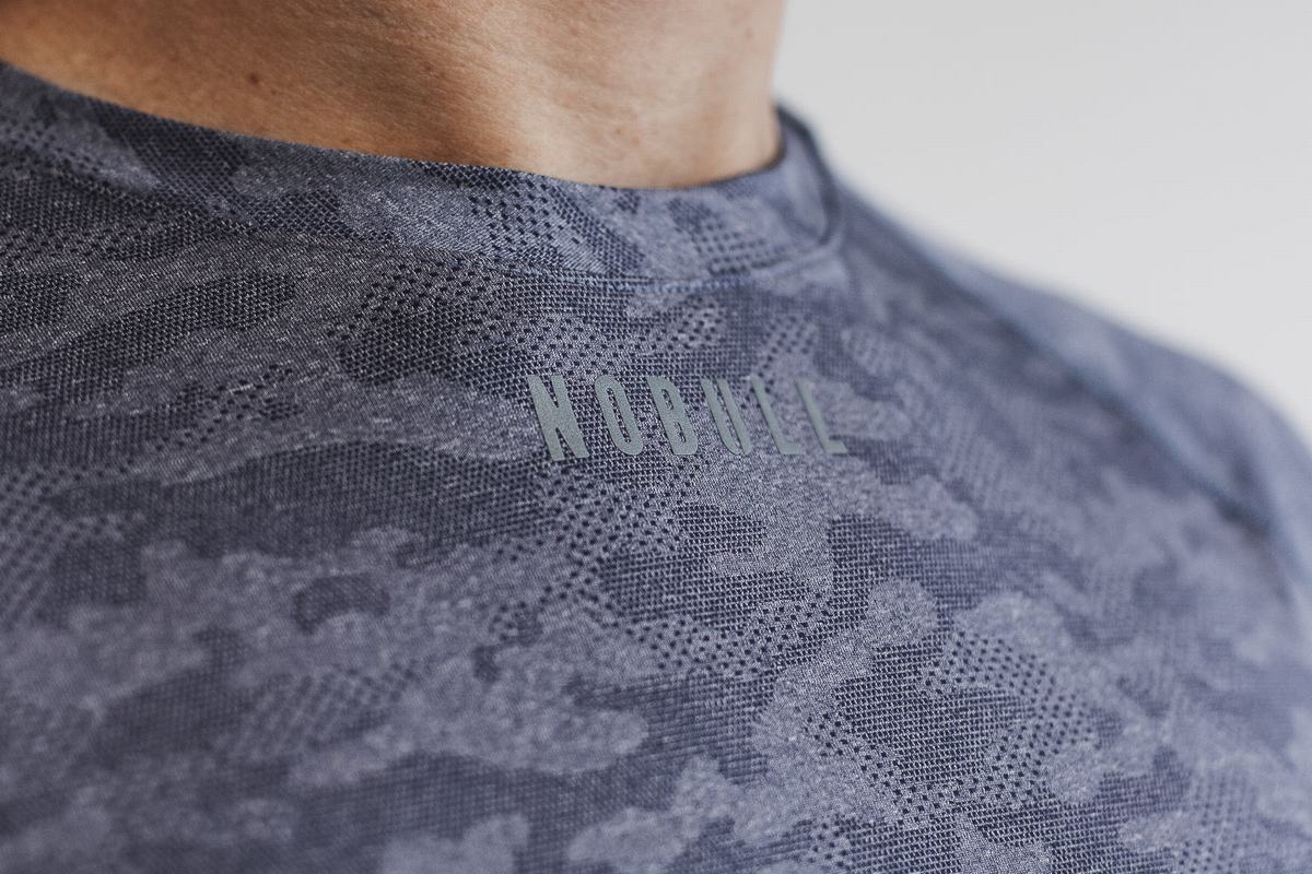 Nobull Lightweight Textured Men's Long Sleeves Navy Camo | Australia (HT4819)